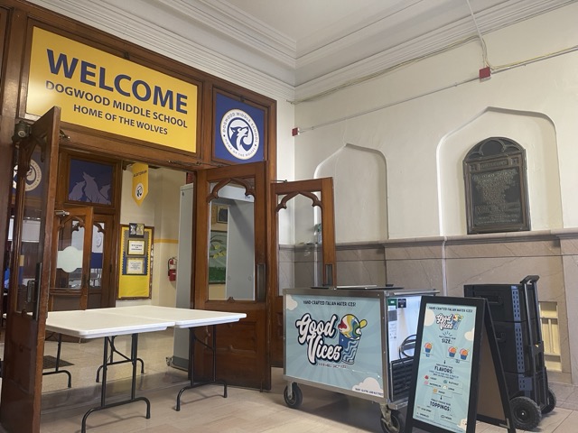 Good Vices cart set up inside Dogwood Middle School
